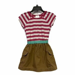 Hanna Andersson Short Sleeve Dress Size 110 US 5 Striped Cargo Y2K Short Sleeve